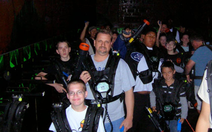 Students and parents preparing for Laser Quest