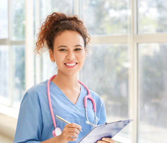 High school Connections Academy college and careers nursing program student in scrubs