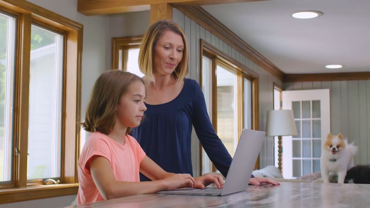 Image of a learning coach working with an online student in a pink shirt